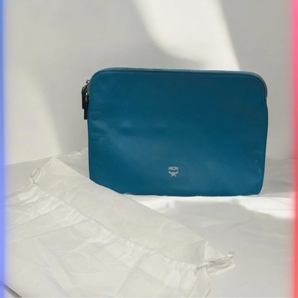 MCM Teal Blue Leather Laptop Sleeve